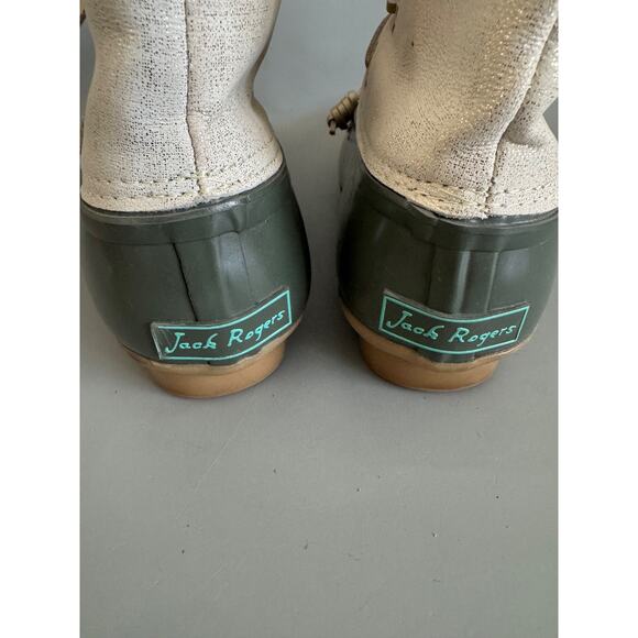 Jack Rogers Rain Boots Green Gold Sparkle Womens Size 7 Duck Boots Galoshes - Picture 8 of 10